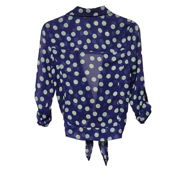 No Boundaries Polka Dot Cover Up Top Mint Green Combo Tie Front Juniors Size 3/5 - Picture 3 of 8